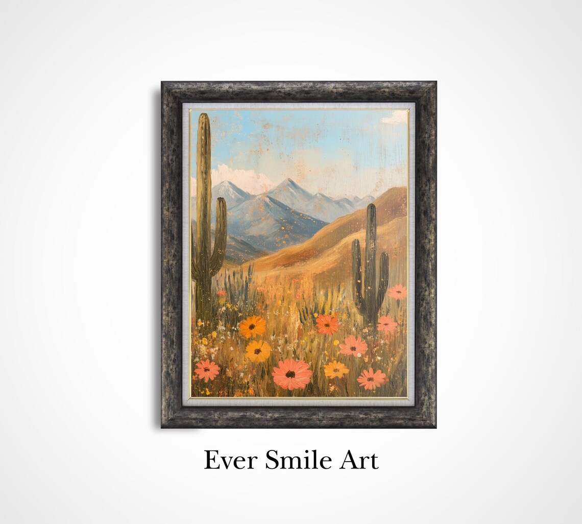 Desert Wildflowers Saguaro Golden Bloom Sunny Southwest Wall Art