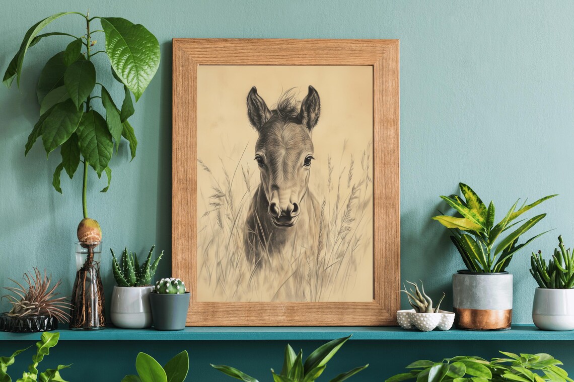 Baby Foal Pencil Sketch Vintage Horse Drawing Nursery Wall Art Poster - Image 4