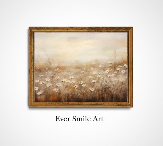 Wildflower Meadow White Daisies Warm Golden Haze Vintage Floral Art Poster