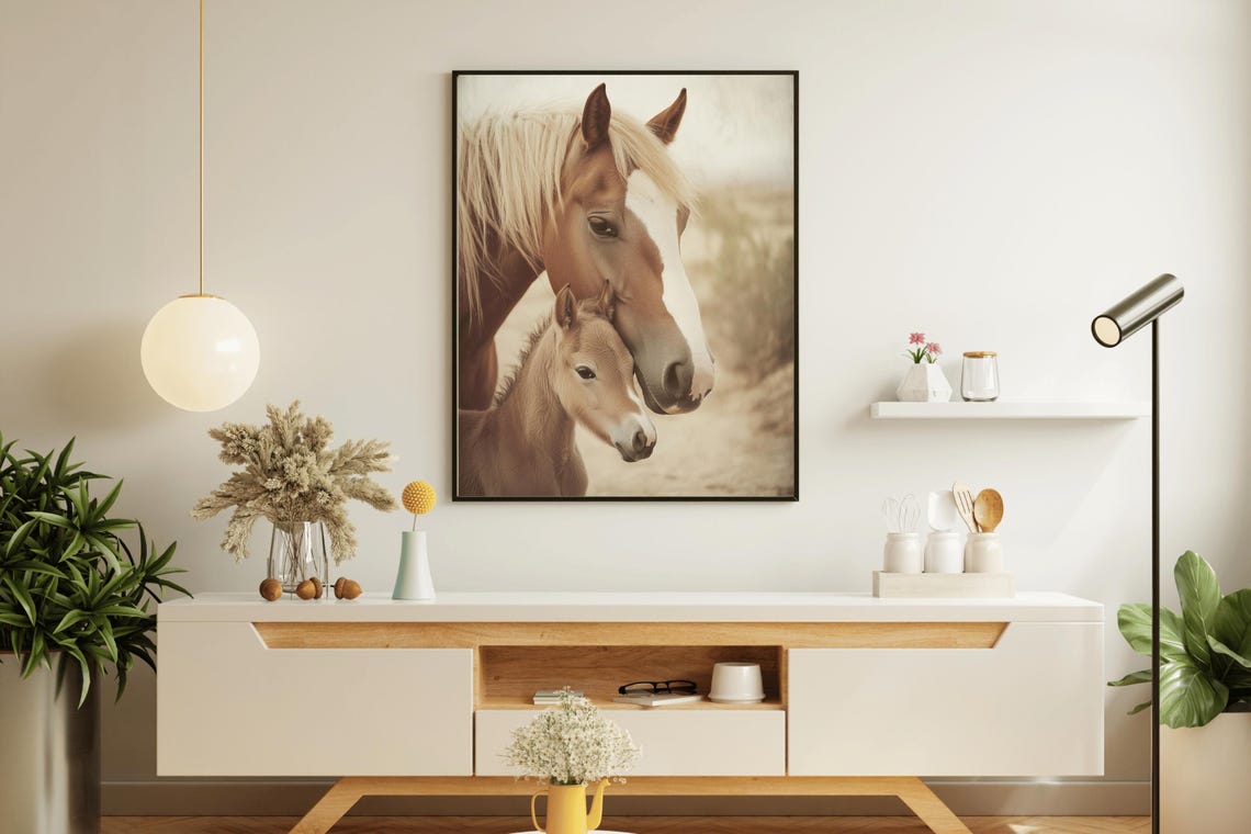 Mare And Foal Tender Horse Portrait Vintage Rustic Wall Art Poster - Image 5