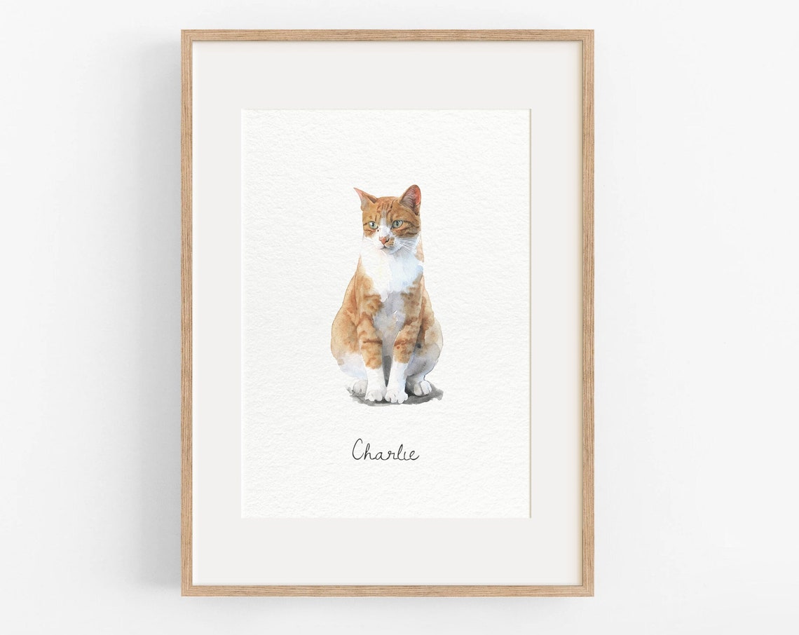 Charlie the Cat Orange Tabby Personalized Watercolor Portrait Poster