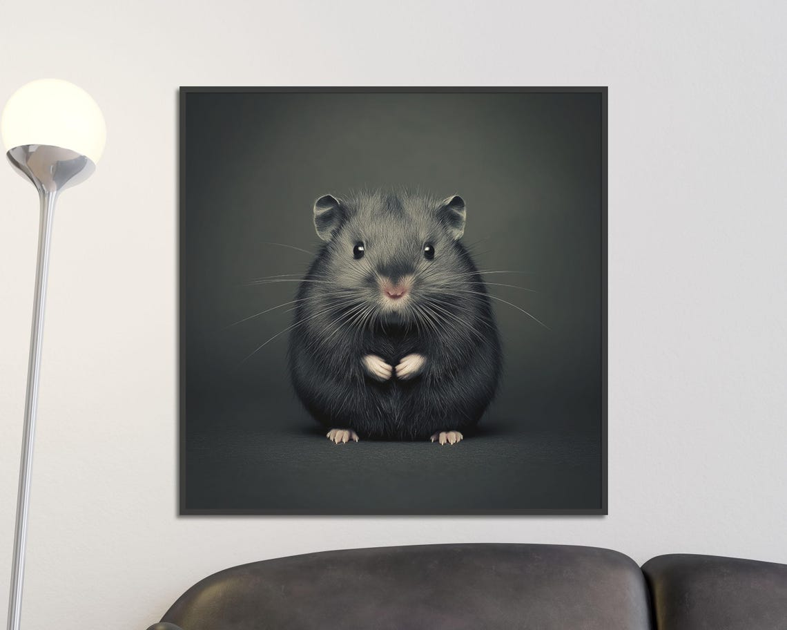 Fluffy Dark Hamster Portrait Moody Cute Pet Photography Poster - Image 2