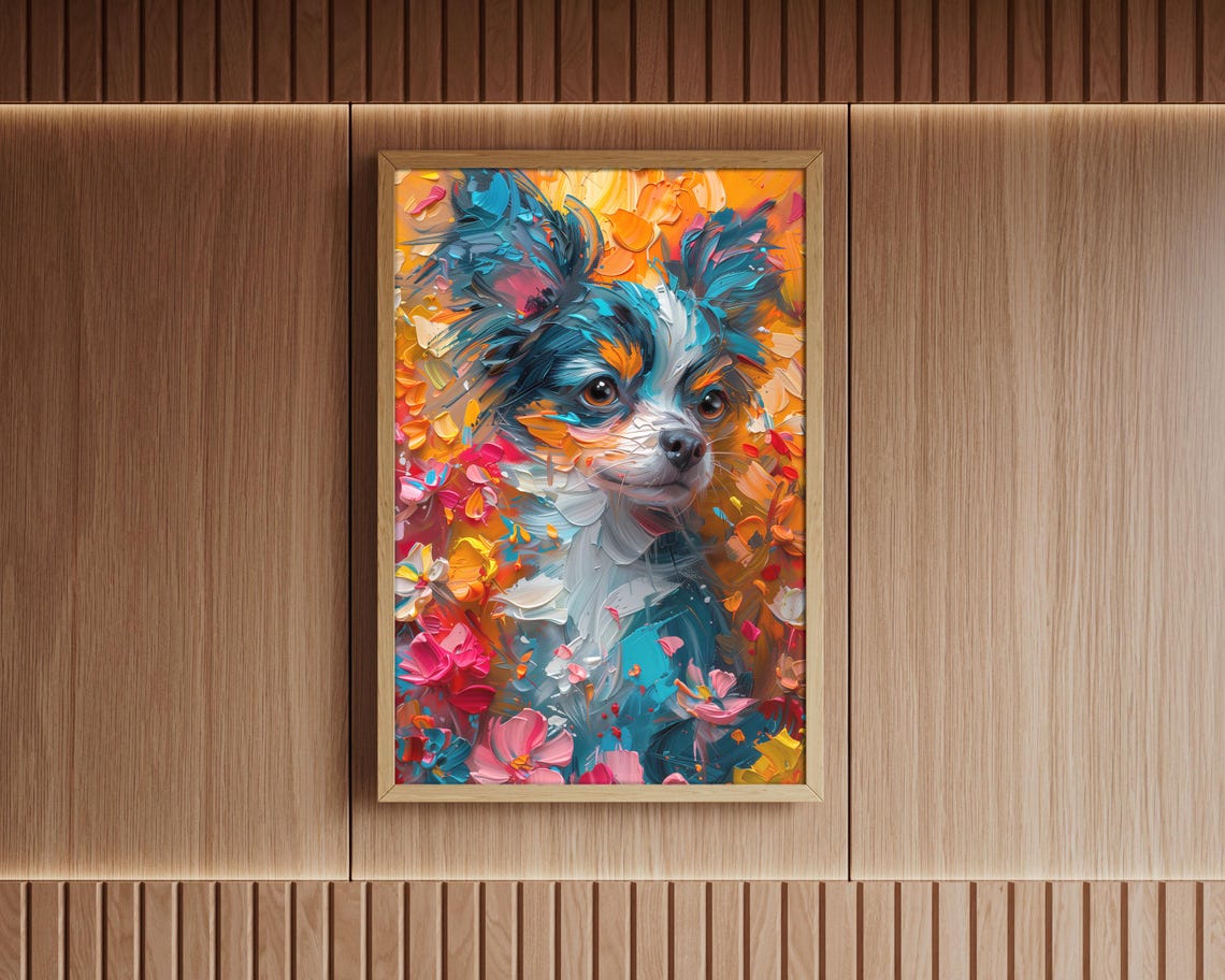 Colorful Impasto Dog Among Bright Flowers Vibrant Floral Wall Art - Image 7