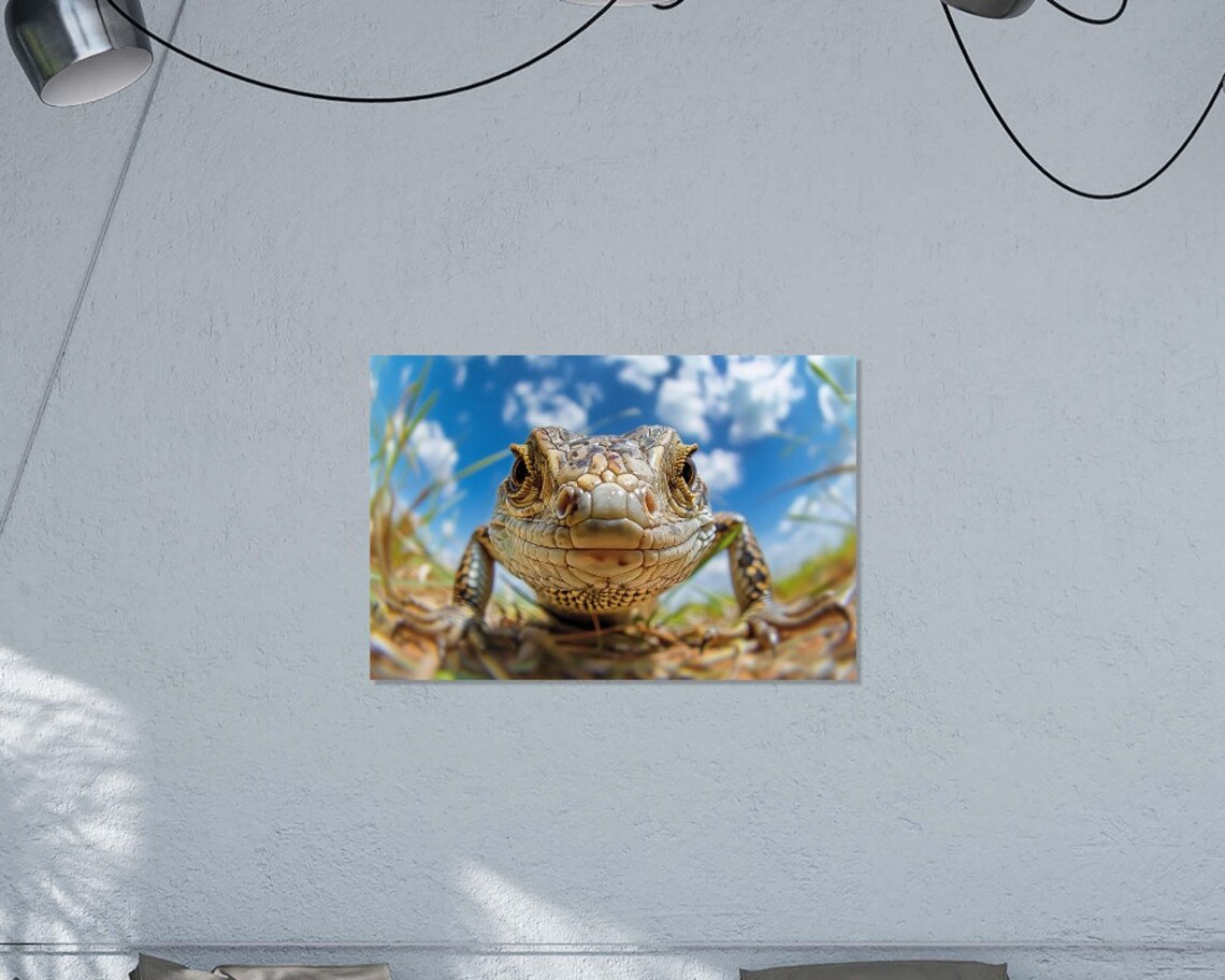 Lizard Extreme Close Up Smiling Face Blue Sky Reptile Photo Wall Art Poster - Image 2