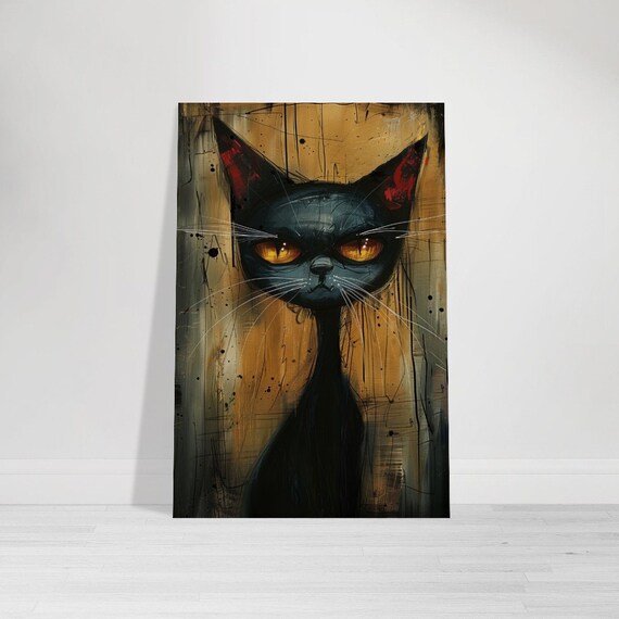 Gothic Black Cat Amber Eyes Grunge Dark Cat Lover Art Poster