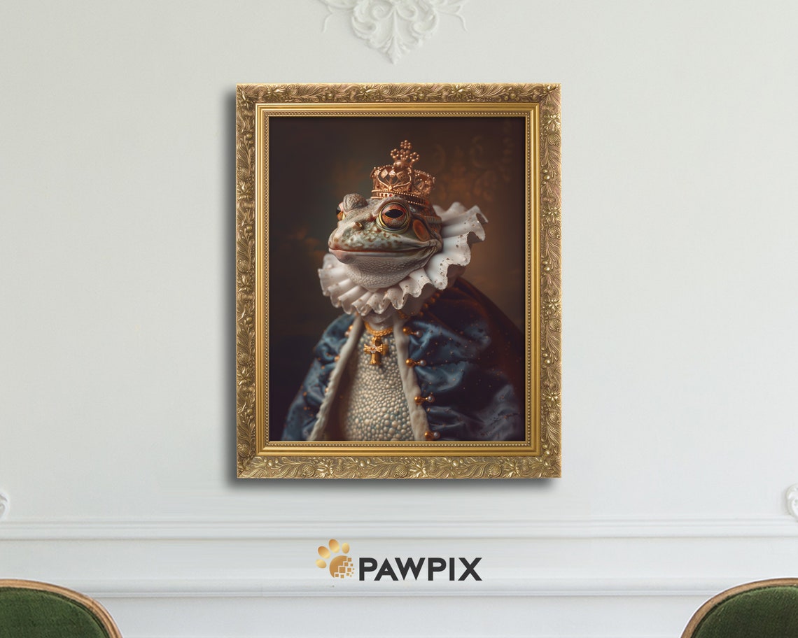 Royal Frog In Gold Crown Ruff Collar Regal Amphibian Portrait Poster - Image 3