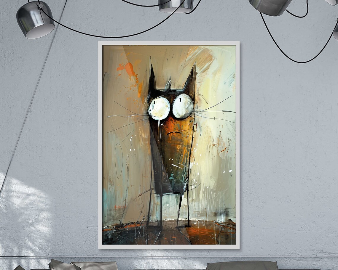 Crazy Creatures Cat Whimsical Funny Feline Abstract Art Poster