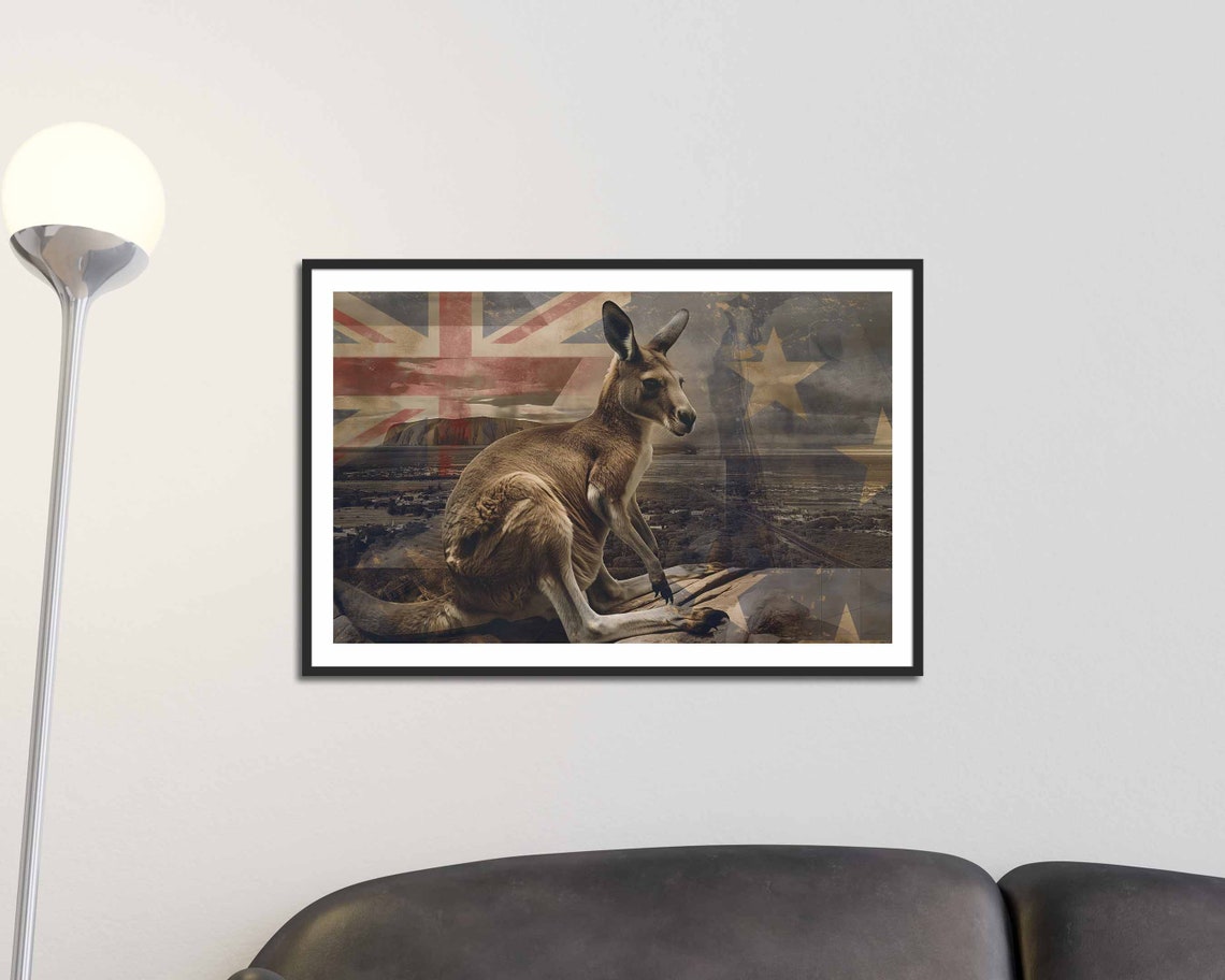 Kangaroo Australian Flag Outback Wildlife Patriotic Wall Art Poster - Image 3