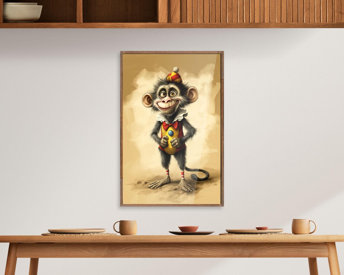 Funny Clown Monkey In Circus Costume Whimsical Kids Room Art Poster - Image 5