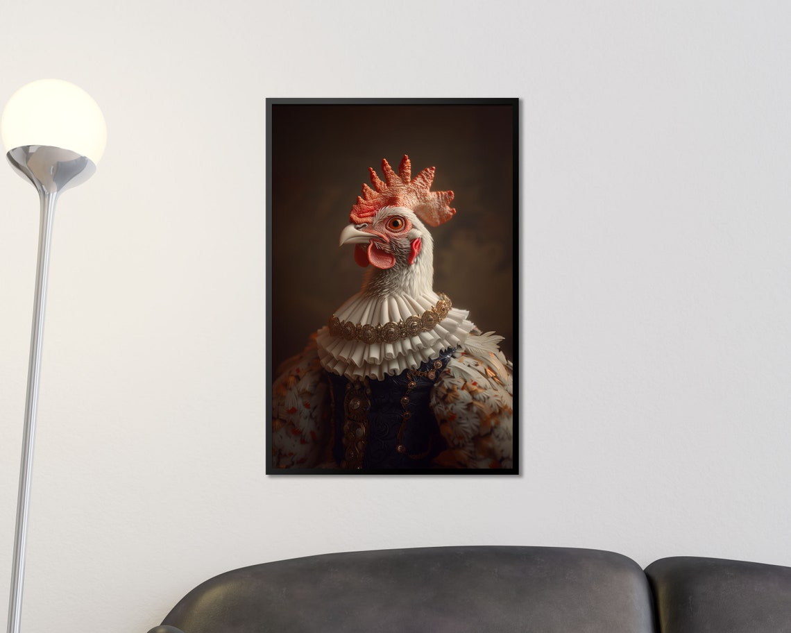 Royal Rooster Portrait Elizabethan Ruff Regal Chicken Wall Art Poster