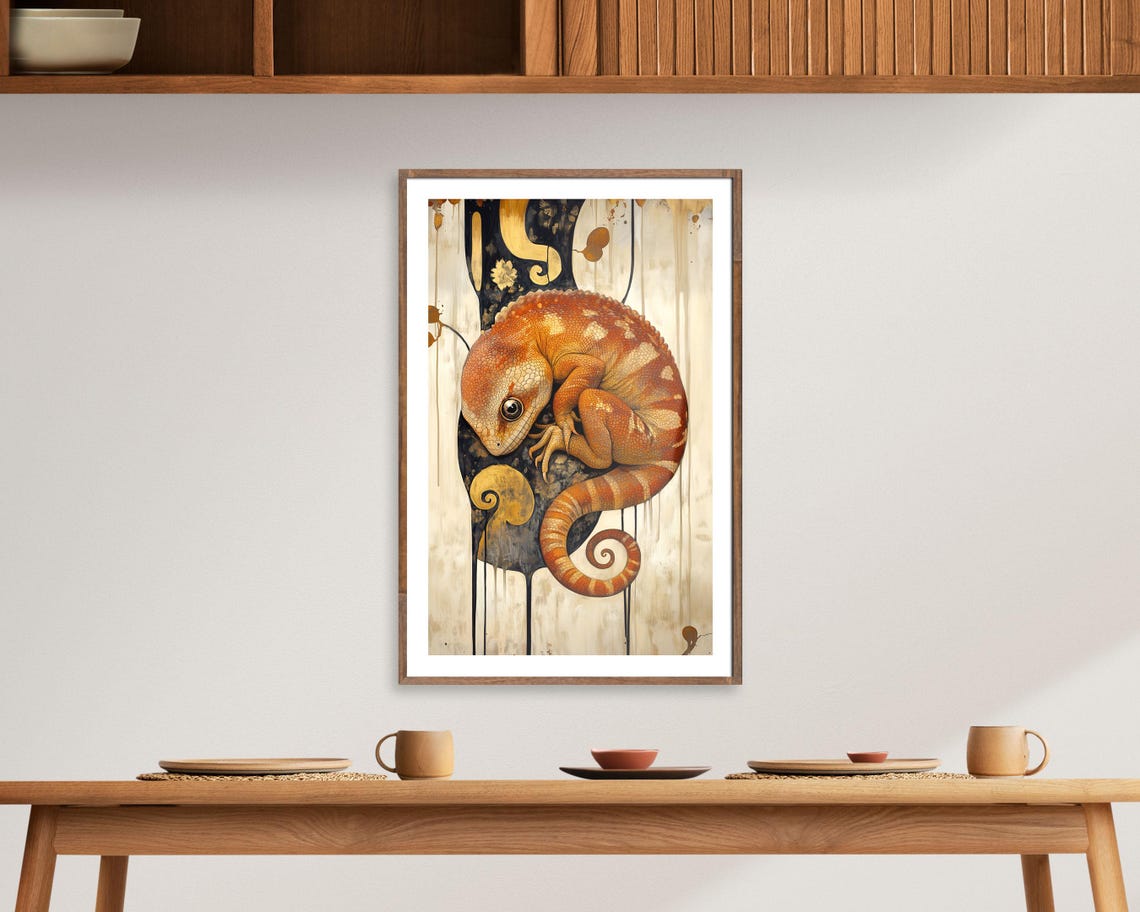 Orange Gecko Lizard Curled Abstract Boho Wildlife Art Poster Print - Image 5