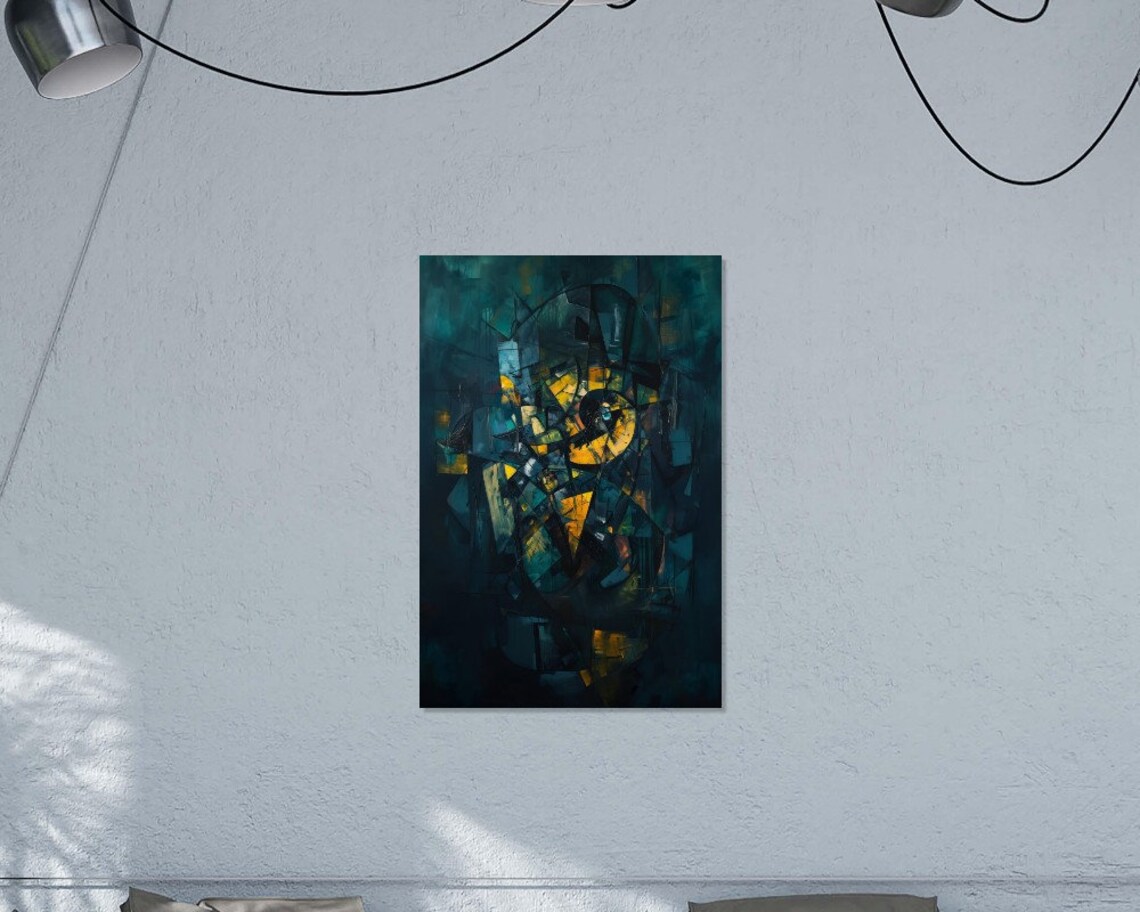 Abstract Canary Cubist Bird Painting Teal Yellow Bold Brushwork Poster - Image 3