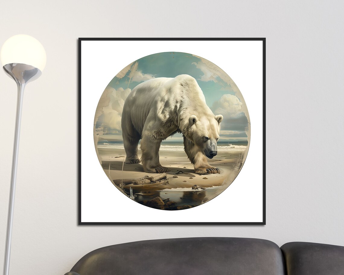 Majestic Polar Bear Arctic Beach Circle Painting Vintage Wildlife Poster - Image 2