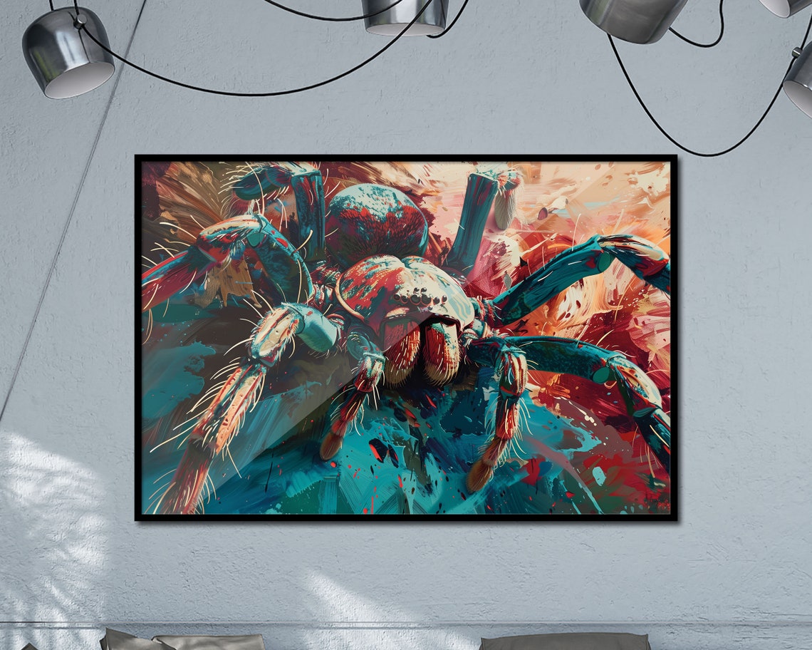 Tarantula Vibrant Red Teal Macro Abstract Insect Wall Art Poster