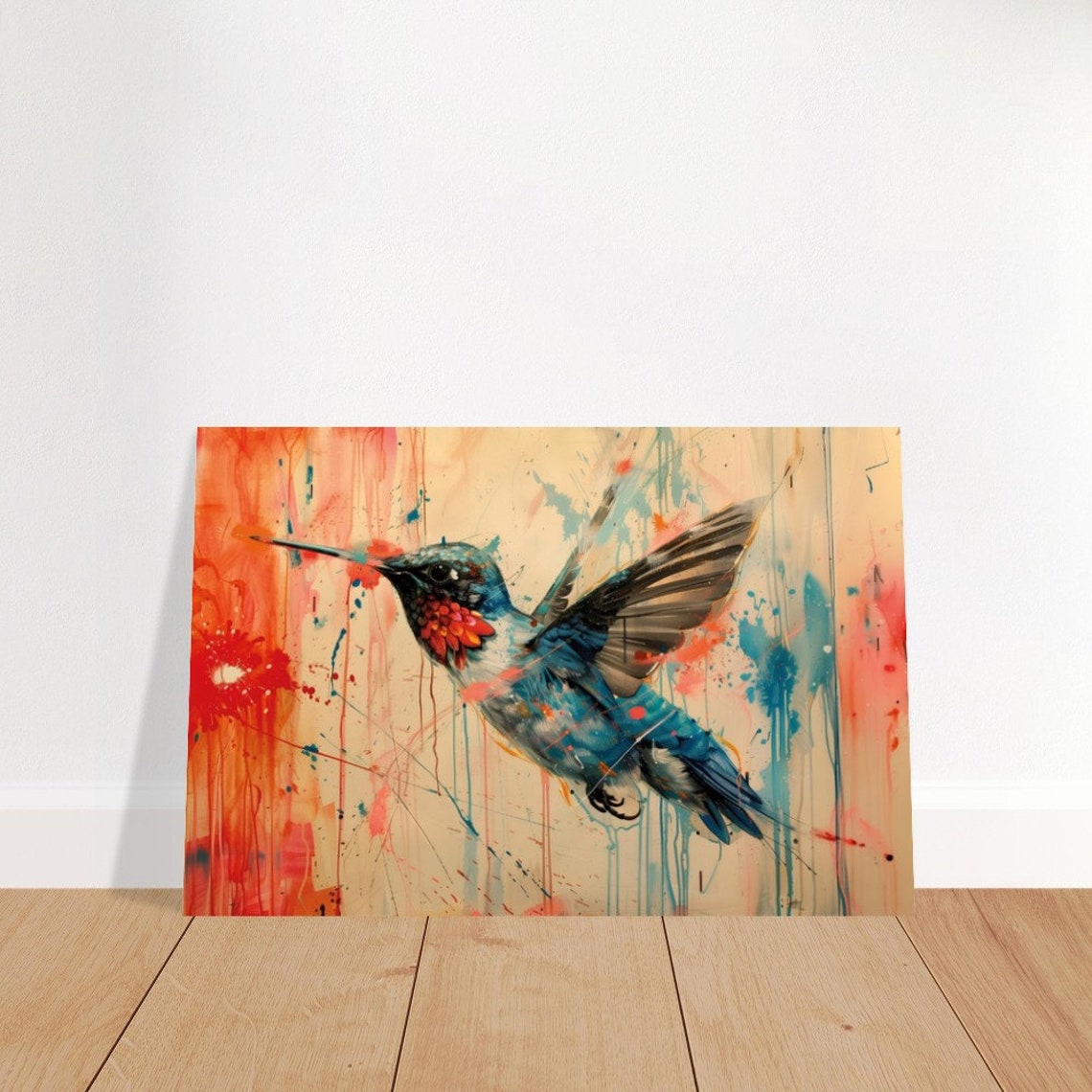 Microcosm Hummingbird In Flight Macro Painting Vibrant Splash Poster - Image 4