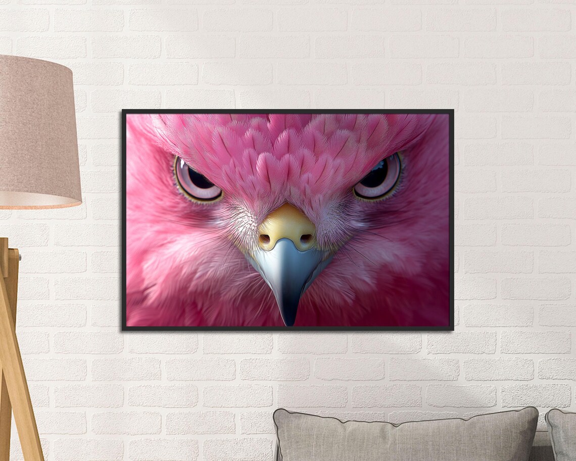 Fierce Pink Hawk Close Up Portrait Bold Bird of Prey Photo Poster
