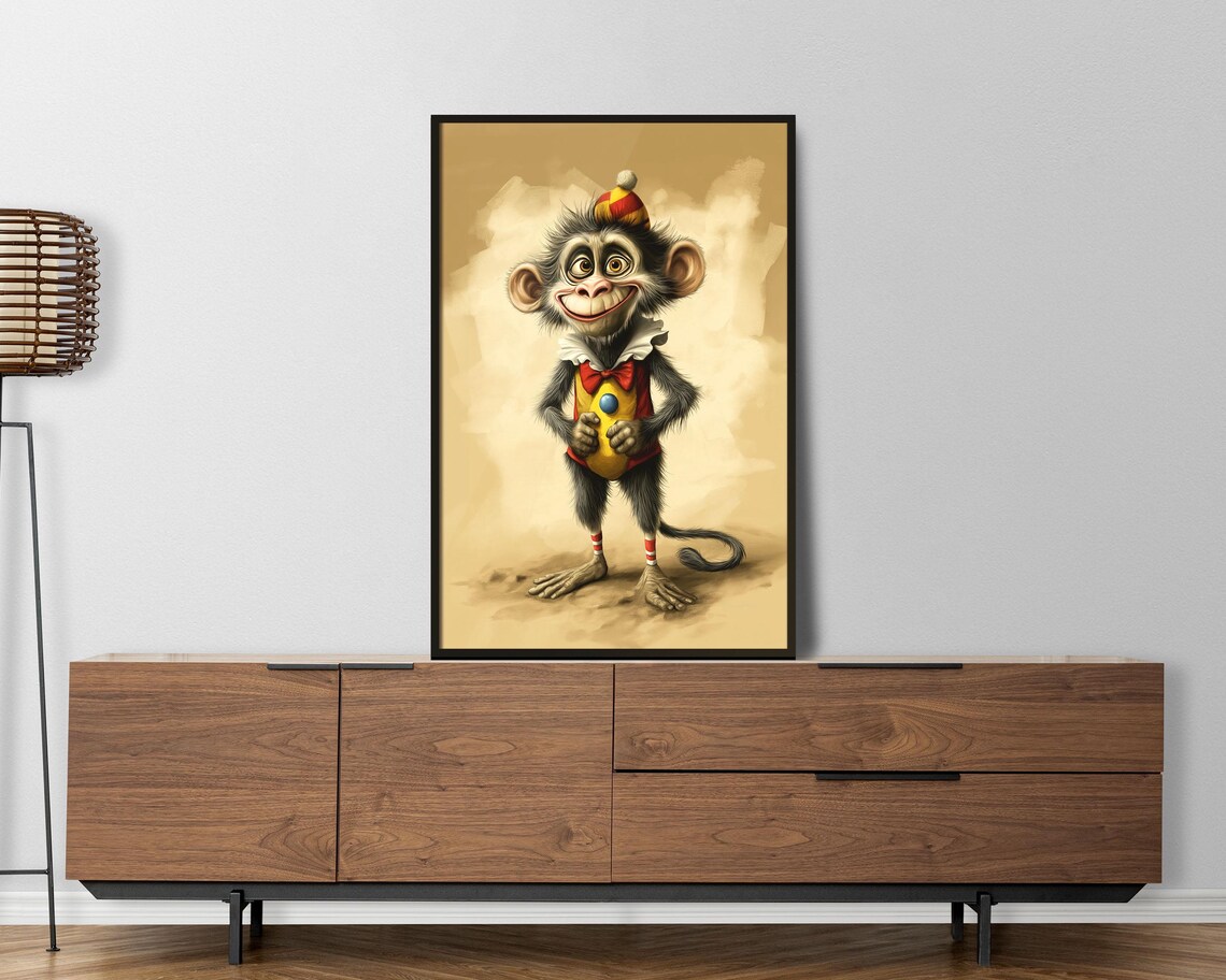 Funny Clown Monkey In Circus Costume Whimsical Kids Room Art Poster - Image 4