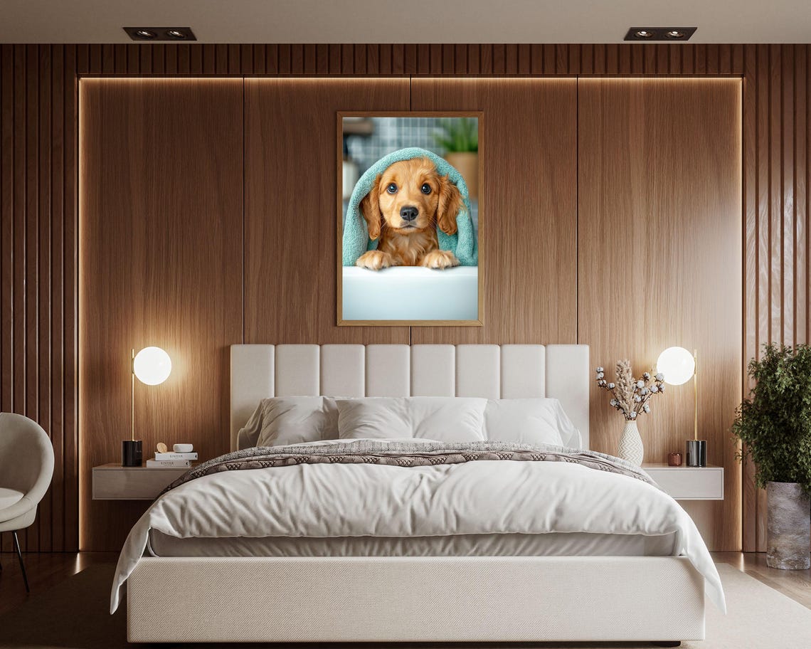 Golden Cocker Spaniel Puppy Bath Time Towel Cute Bathroom Art Poster - Image 3