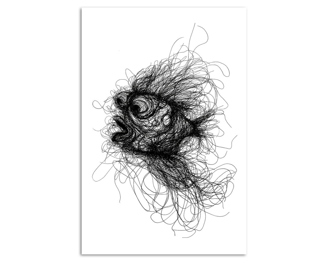 Goldfish Scribble Art Black And White Line Drawing Fish Wall Print - Image 4