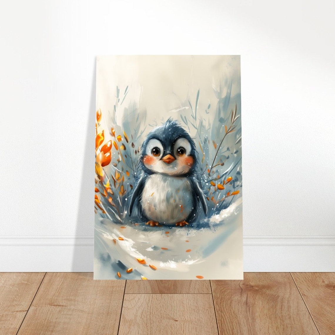 Cute Baby Penguin Snow Watercolor Rosy Cheeks Winter Nursery Poster - Image 4
