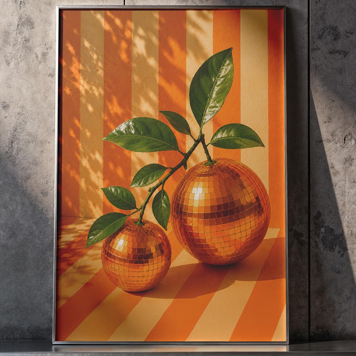 Disco Oranges Mosaic Fruit Art Print, Playful Decor