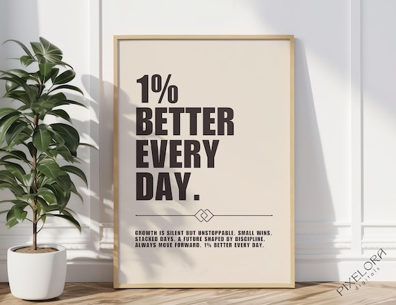 1 Percent Better Every Day Minimalist Motivational Poster in Beige