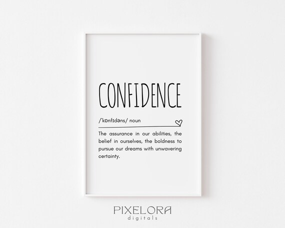 Confidence Definition Dictionary Style Inspirational Quote Wall Art