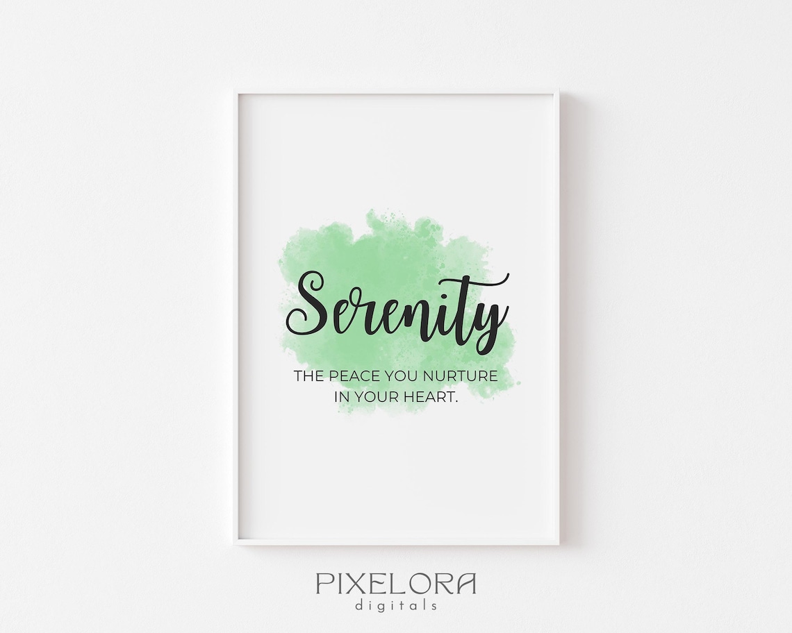 Serenity Inspirational Quote Watercolor Green Motivational Gallery Poster