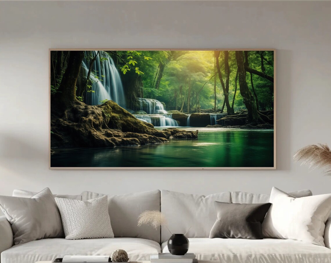 Tropical Waterfall Landscape Art Print, Forest Creek