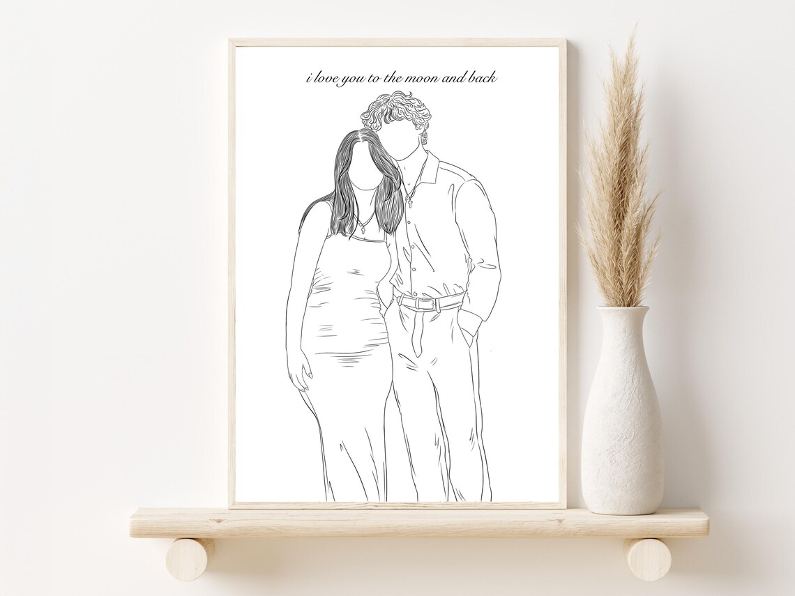 Custom Couple Embrace Line Portrait With Date Personalized Wall Art - Image 2