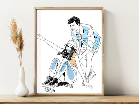 Personalized Couple Line Art, Custom Portrait Print