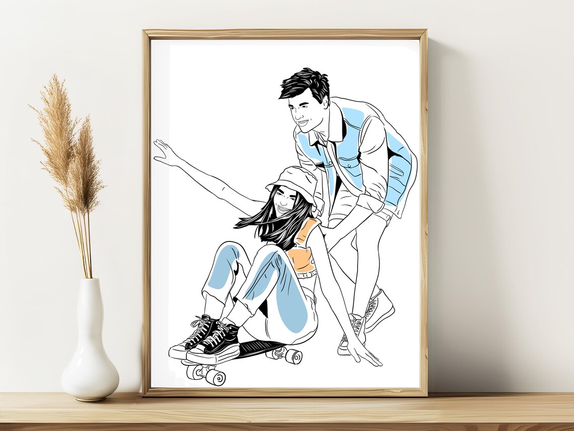Personalized Couple Line Art, Custom Portrait Print