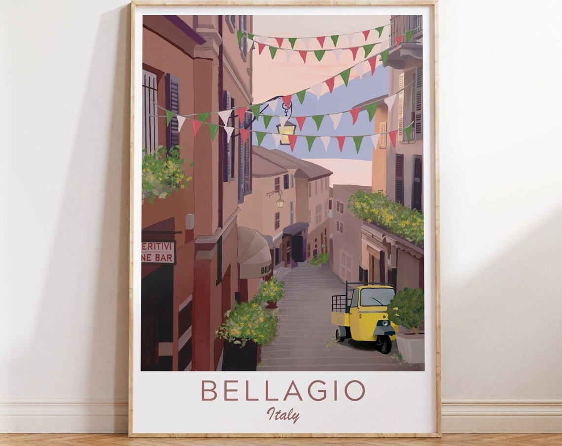 Italy Illustration Italy Illustration Lake Como Poster Italy Travel Art Italy Print Amalfi Coast Print Bellagio Lake Como Art
