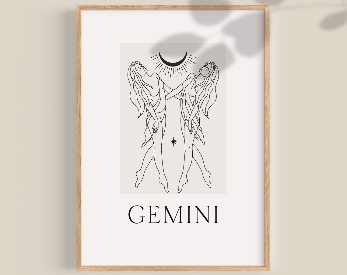 Gemini Woman Star Sign Print Zodiac Print Star Sign Art Woman Line Art Gemini Zodiac Horoscope Gemini Gift Zodiac Friend Gift Birthday