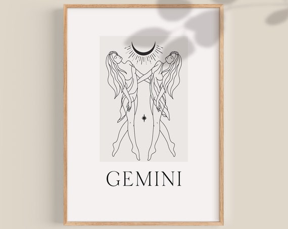 Gemini Woman Star Sign Print Zodiac Print Star Sign Art Woman Line Art Gemini Zodiac Horoscope Gemini Gift Zodiac Friend Gift Birthday