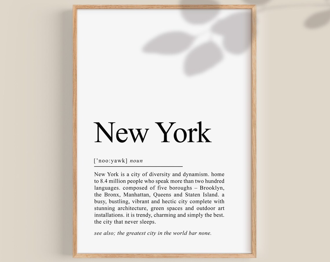 New York Souvenir Definition Print, NYC Travel Poster