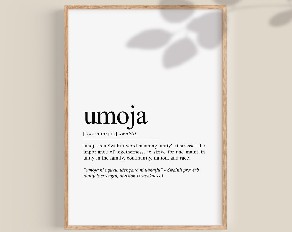 Umoja Swahili Unity Definition Word Wall Decor Proverb Poster
