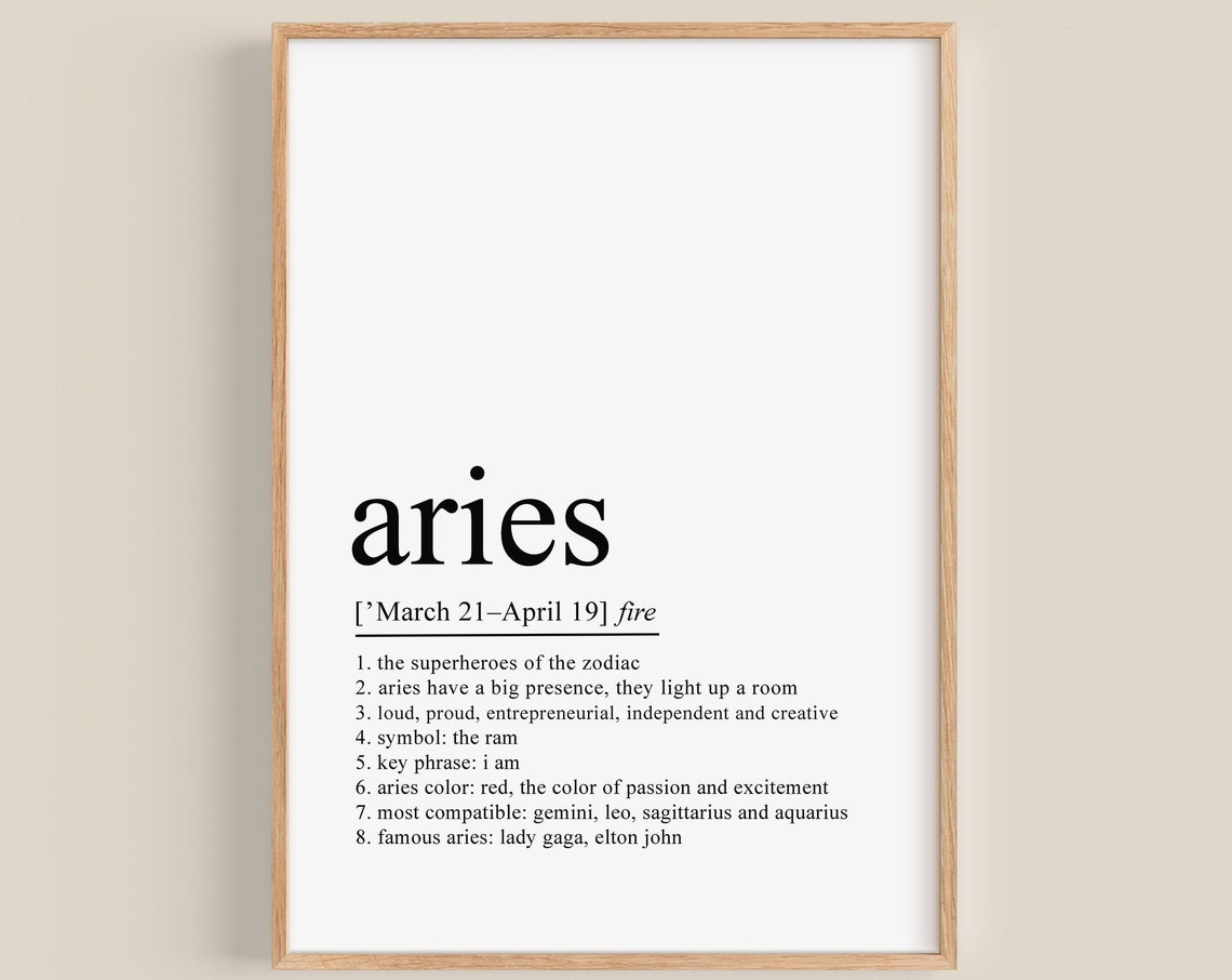 Aries Zodiac Definition Typography Astrology Star Sign Poster