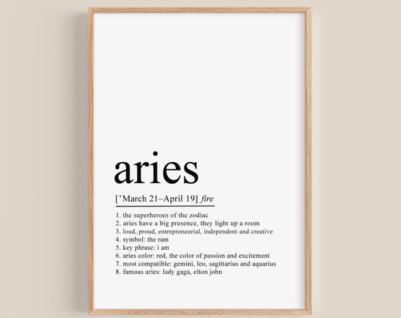 Aries Definition Poster Aries Gift Aries Print Zodiac Gifts Aries Birthday Gift Astrology Gifts Zodiac Sign