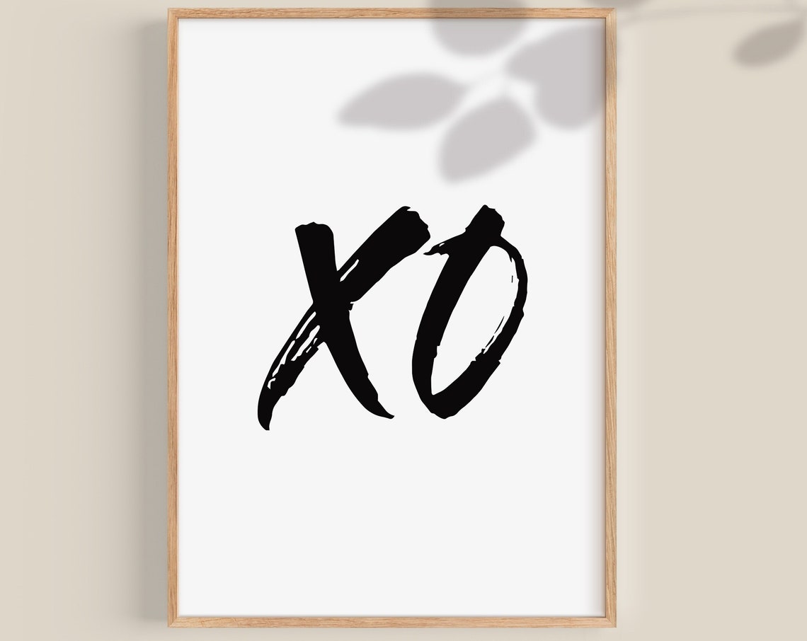 XO Brush Script Minimalist Black and White Bedroom Typography Poster - Image 2