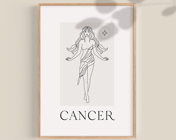 Cancer Zodiac Sign Goddess Line Art Astrology Birthday Gift Wall Art