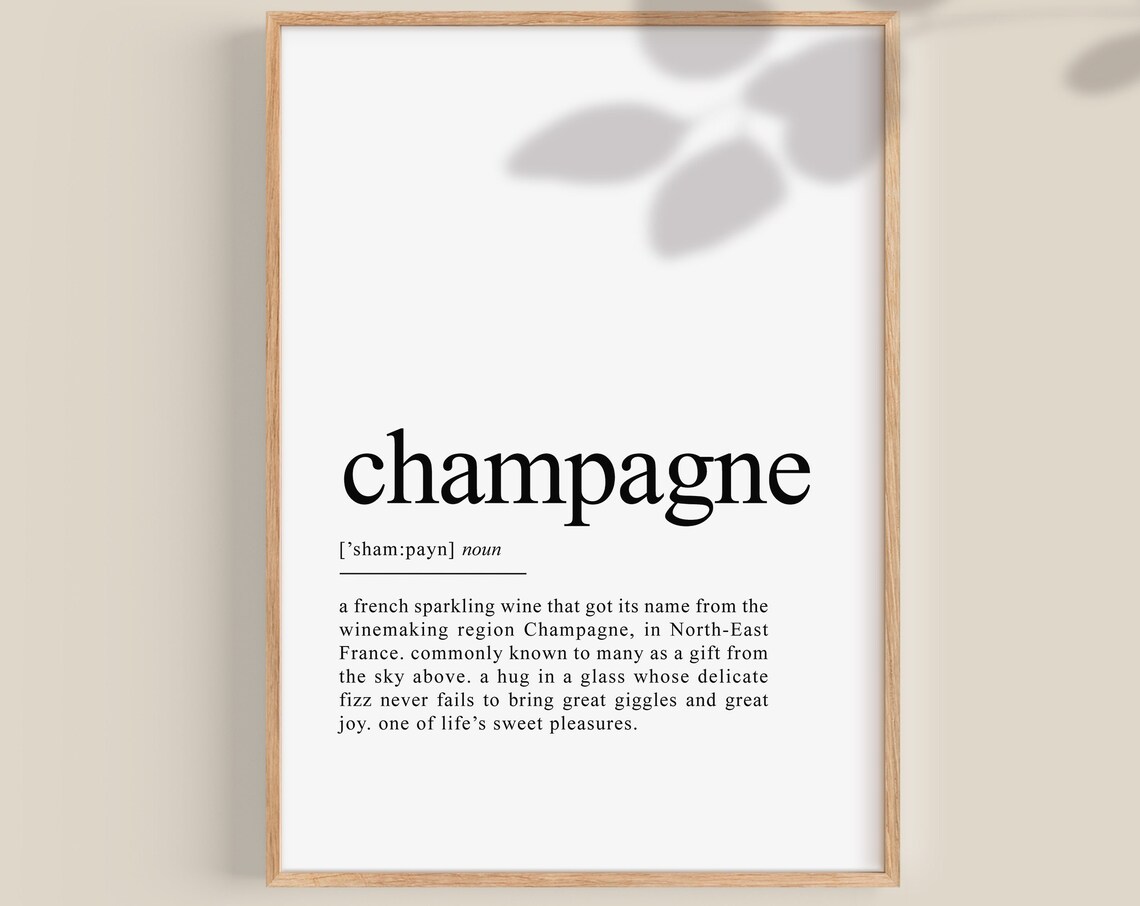 Champagne Definition Art Print, Bar Decor Poster