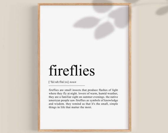 Fireflies Definition Art Print, Summer Wall Art