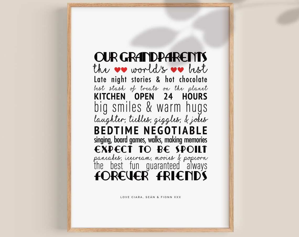 Our Grandparents Rules Typography Family Gift Sentiment Poster