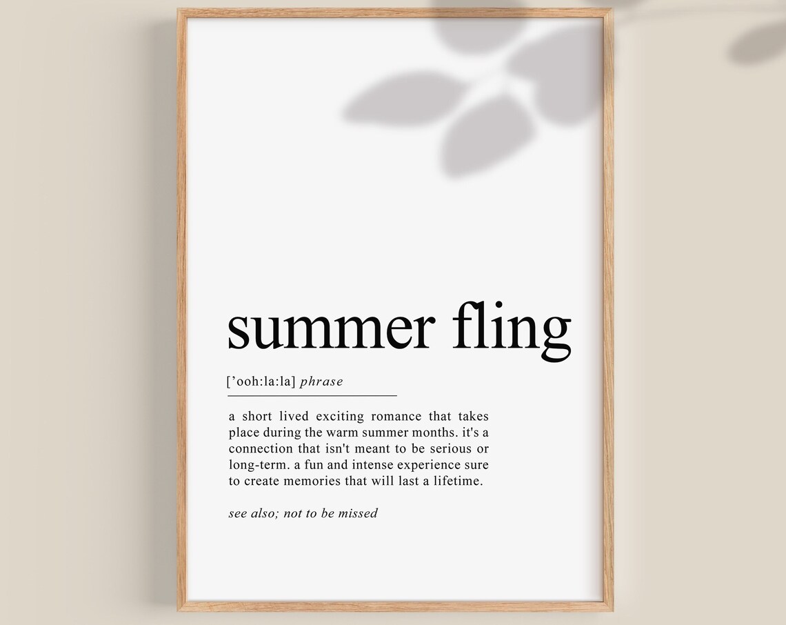 Summer Fling Definition Typography Dictionary Romantic Word Poster