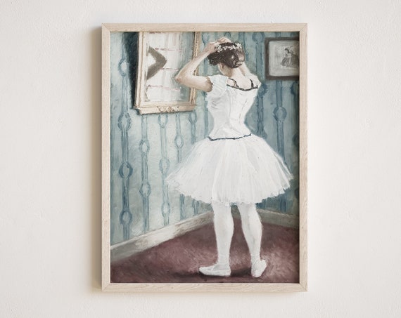 Vintage Ballerina Prints Ballet Dancer Artwork Antique Ballet Dancing Art Figure Oil Painting White Dress Wall Art