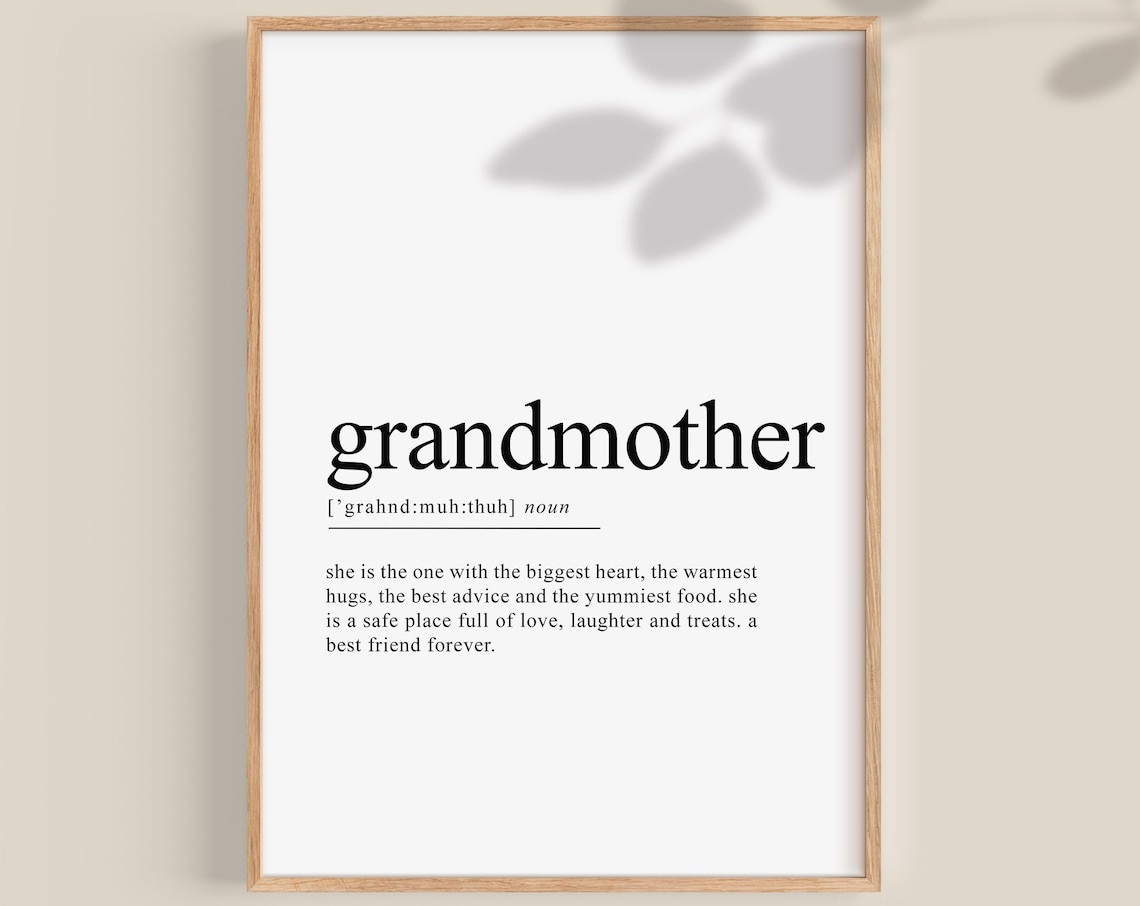Grandmother Definition Poster Gift For Grandma Minimalist Quote Decor