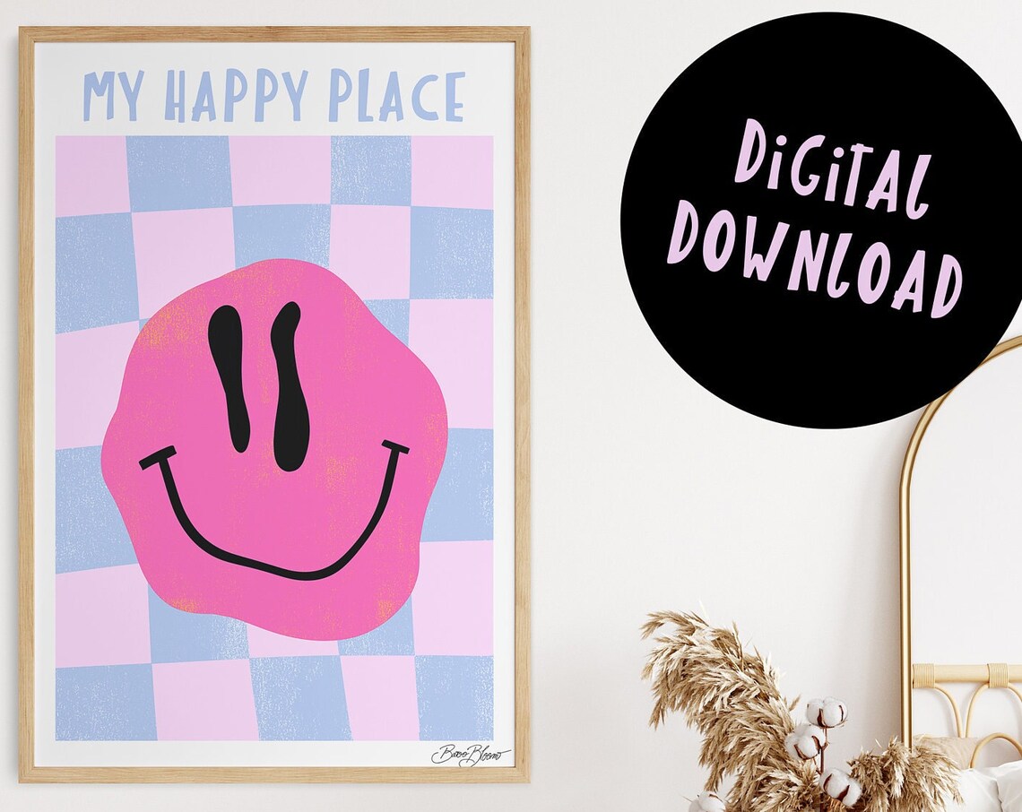 Smiley My Happy Place Retro Funky Poster Print - Image 5