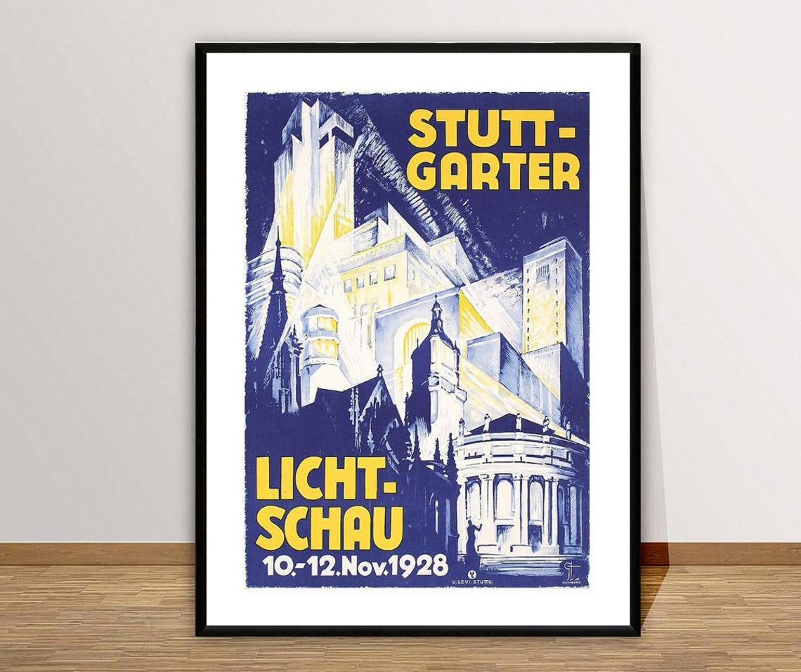 Stuttgart Light Show 1928 Night City Architecture Vintage Event Poster - Image 2