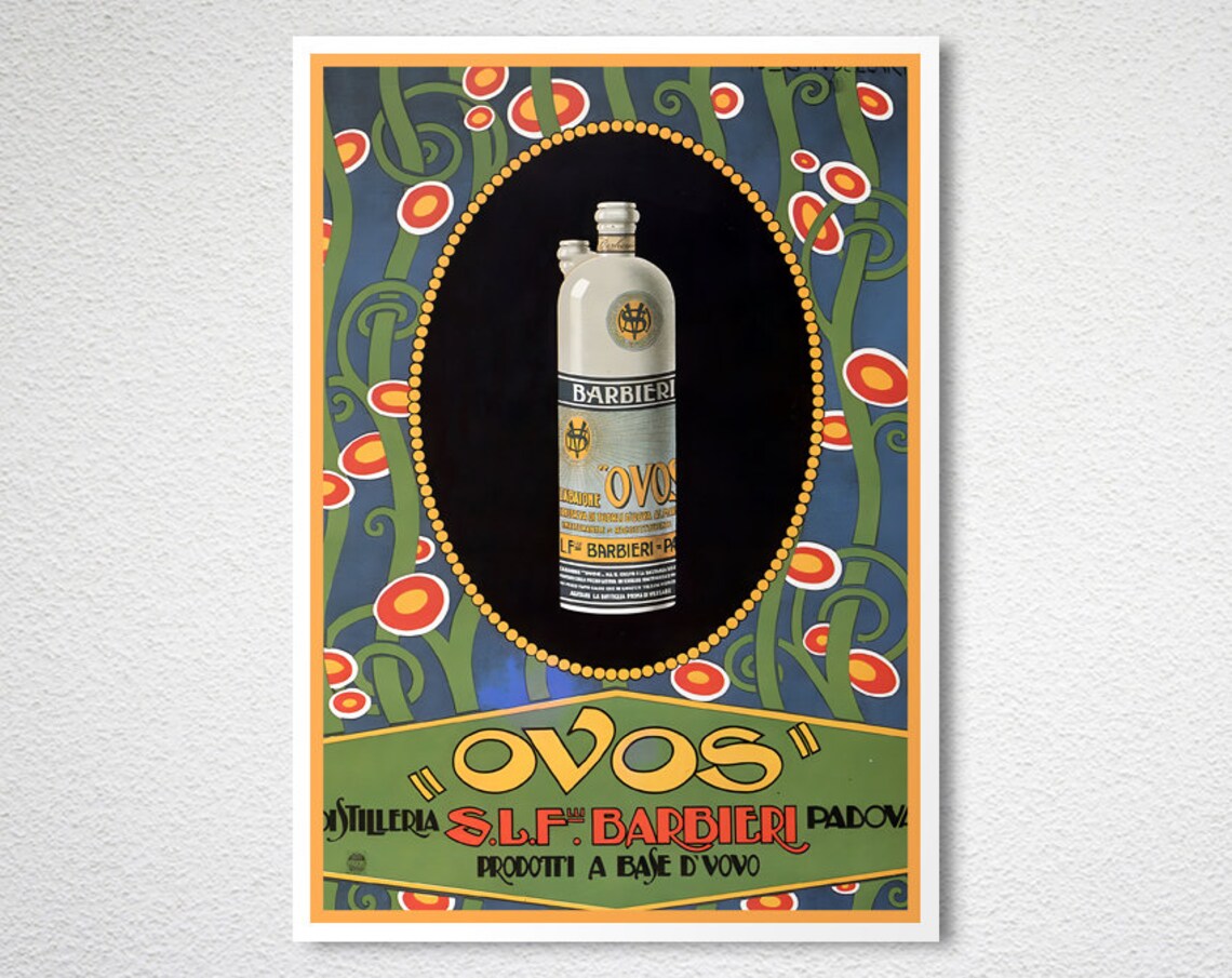 Ovos Barbieri Padova Egg Liqueur Art Nouveau Bottle Ad Poster - Image 2